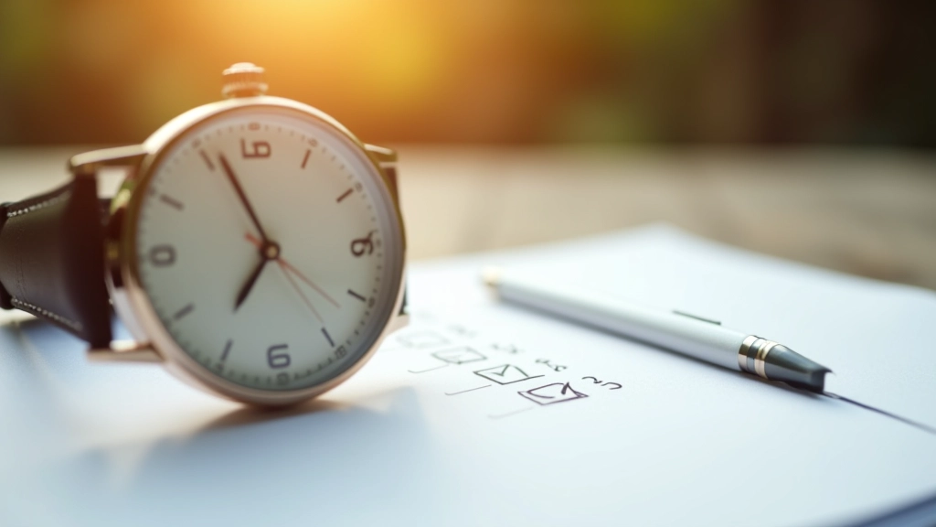 Analogové hodinky na stole vedle plánovacího papíru a poznámek