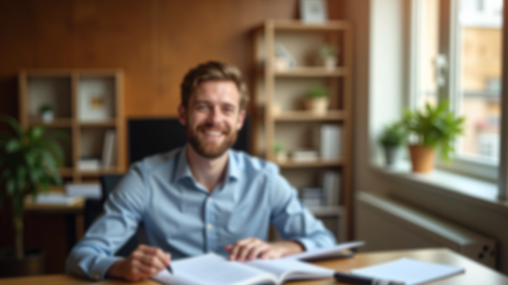 Úspěšný člověk s hotovým plánem, usměvavý výraz, klid na tváři