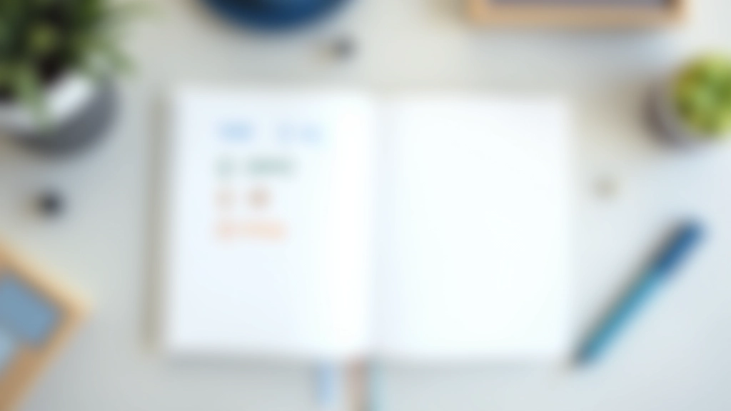 Notebook s vytištěným seznamem úkolů, tří otázek, kuličková tužka na straně