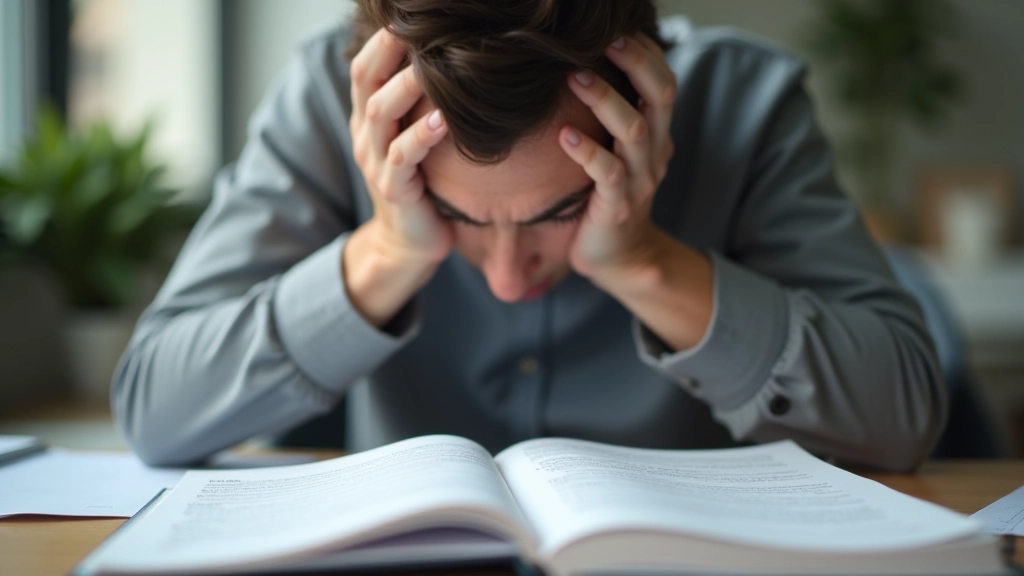 Přebitý notebook s mnoha úkoly, člověk si drží hlavu, výraz frustrace